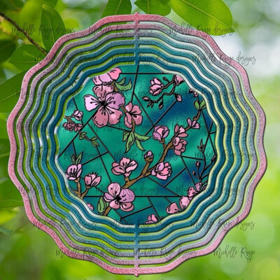 10” Aluminum Cherry Blossom Stained Glass Wind Spinner