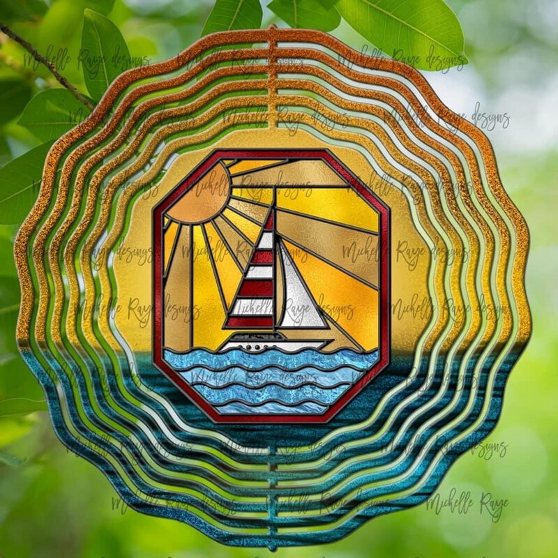10” Aluminum Sunset Sailboat Wind Spinner