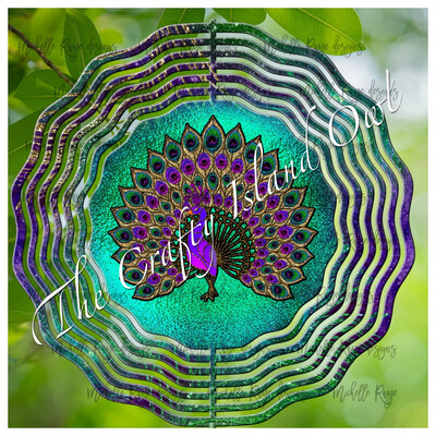 10” Aluminum Peacock Stained Glass Wind Spinner
