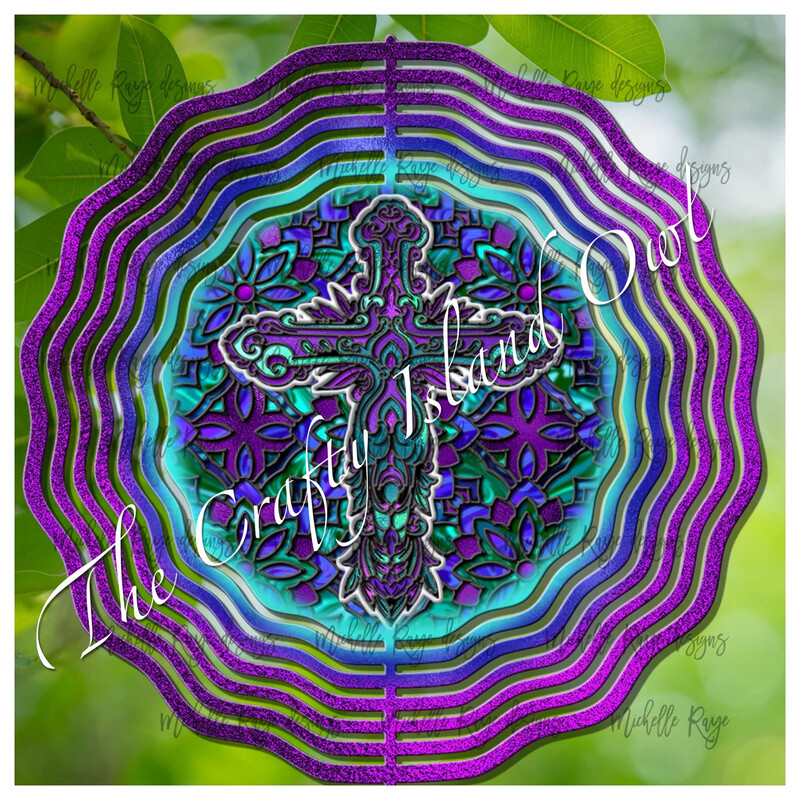 10” Aluminum Cross Stained Glass Wind Spinner