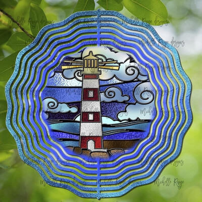 10” Aluminum Lighthouse Stained Glass Wind Wind Spinner