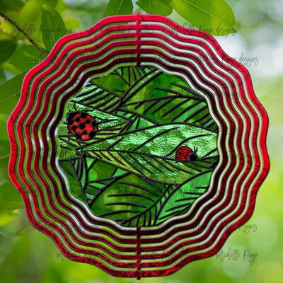 10” Aluminum Ladybugs stained Glass Wind Spinner