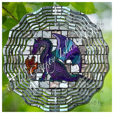 10” Aluminum Purple Dragon Stained Glass Wind Spinner
