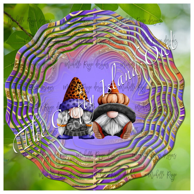 10” Aluminum Halloween Purple and Orange Gnomes Wind Spinner