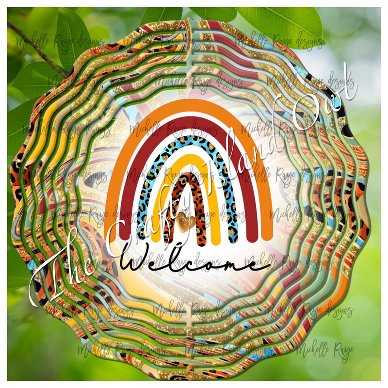 10” Aluminum Rainbow Fall Leopard Print Agate Welcome Wind Spinner