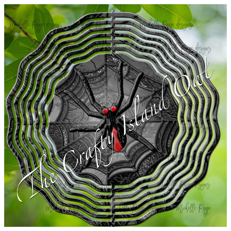 10” Aluminum Red and Black Spider Web  Stained Glass Wind Spinner