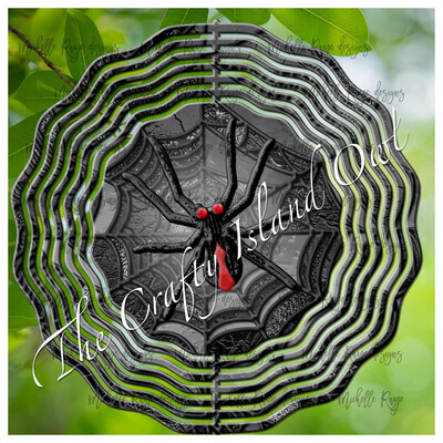 10” Aluminum Red and Black Spider Web Stained Glass Wind Spinner