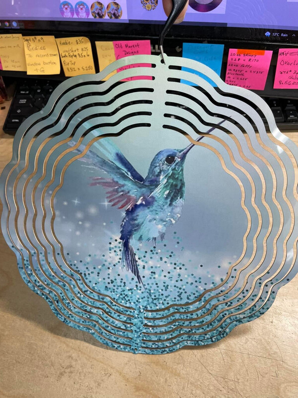10” Aluminum Glitter Hummingbird  Wind Spinner