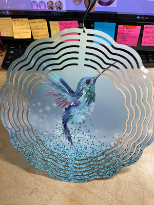 10” Aluminum Glitter Hummingbird Wind Spinner