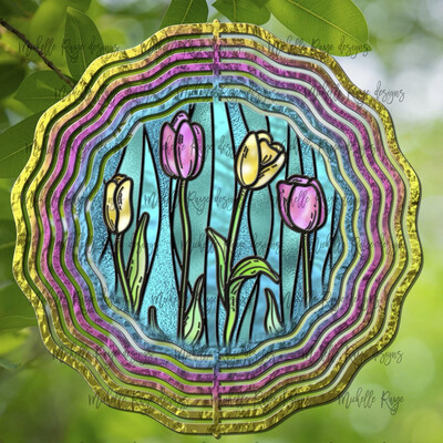 10” Aluminum Tulips Stained Glass Wind Spinner