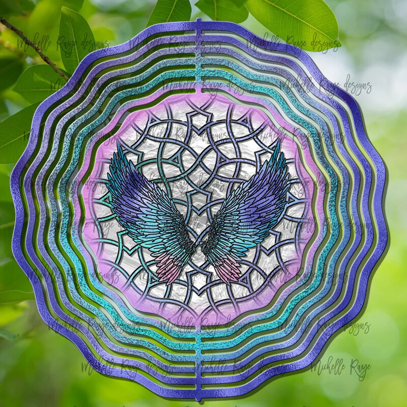 10” Aluminum Angel Wings Stained Glass Wind Spinner