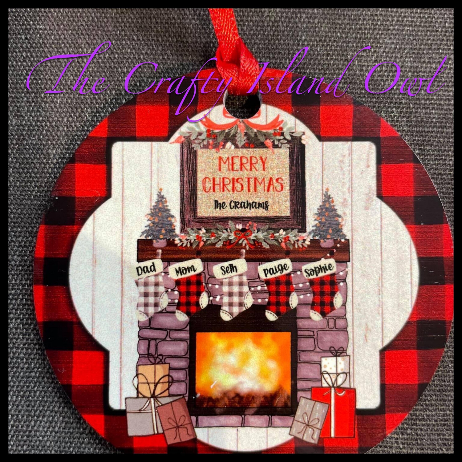 Family Stockings By Fireplace Ornament