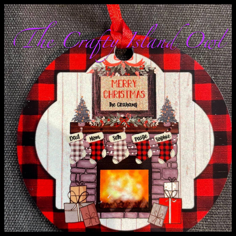 Family Stockings By Fireplace Ornament