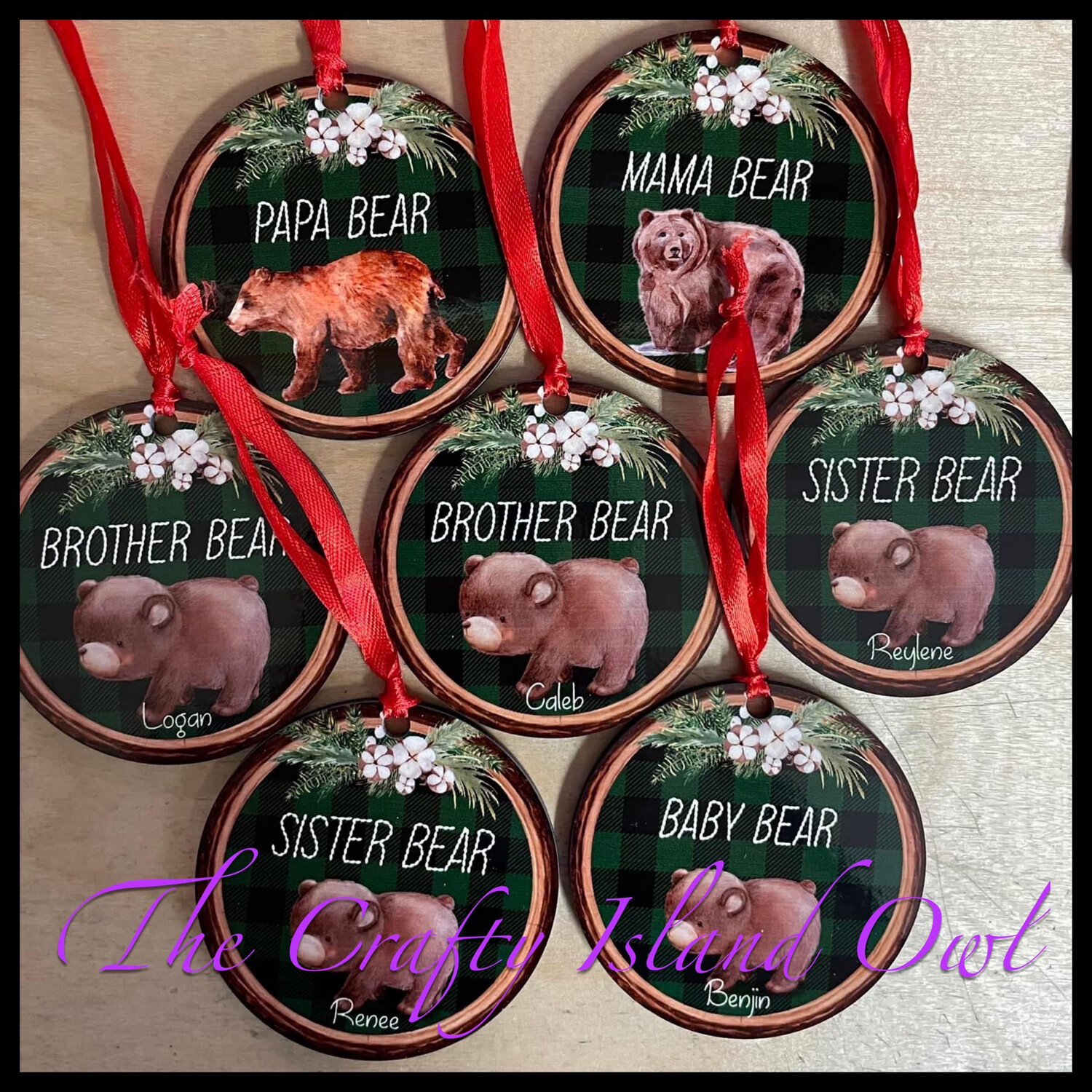 Family Bear 3” Round Ornament