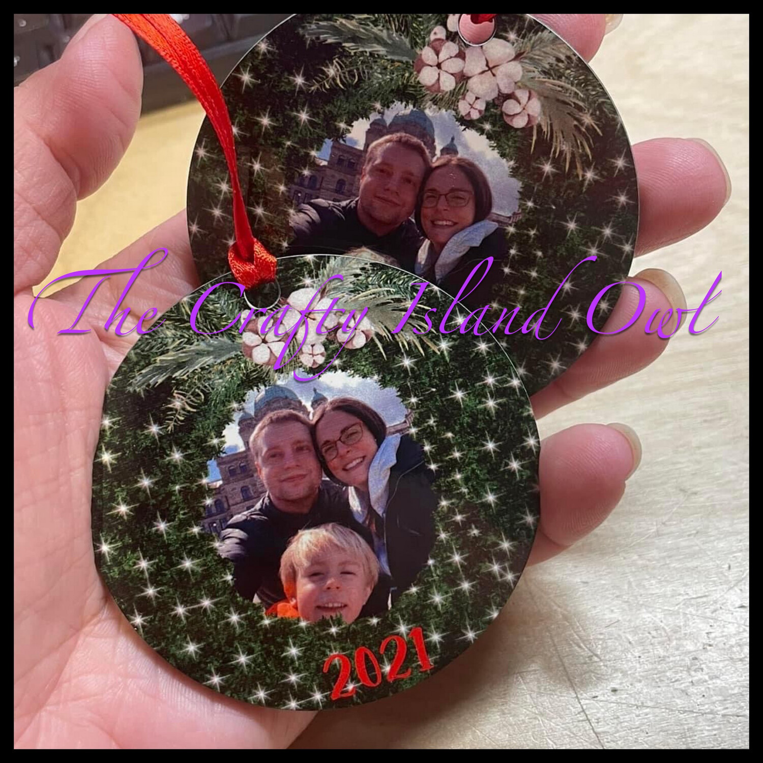 Wreath And Photo 3” Round Ornament