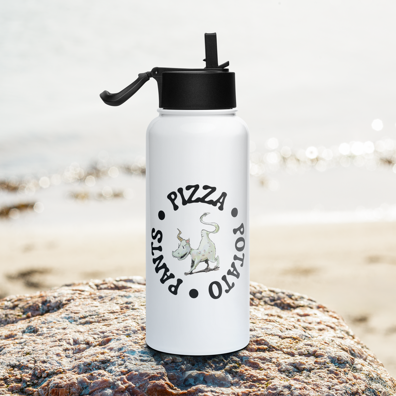 Pizza, Potato, Pants! Stainless steel water bottle with a straw lid