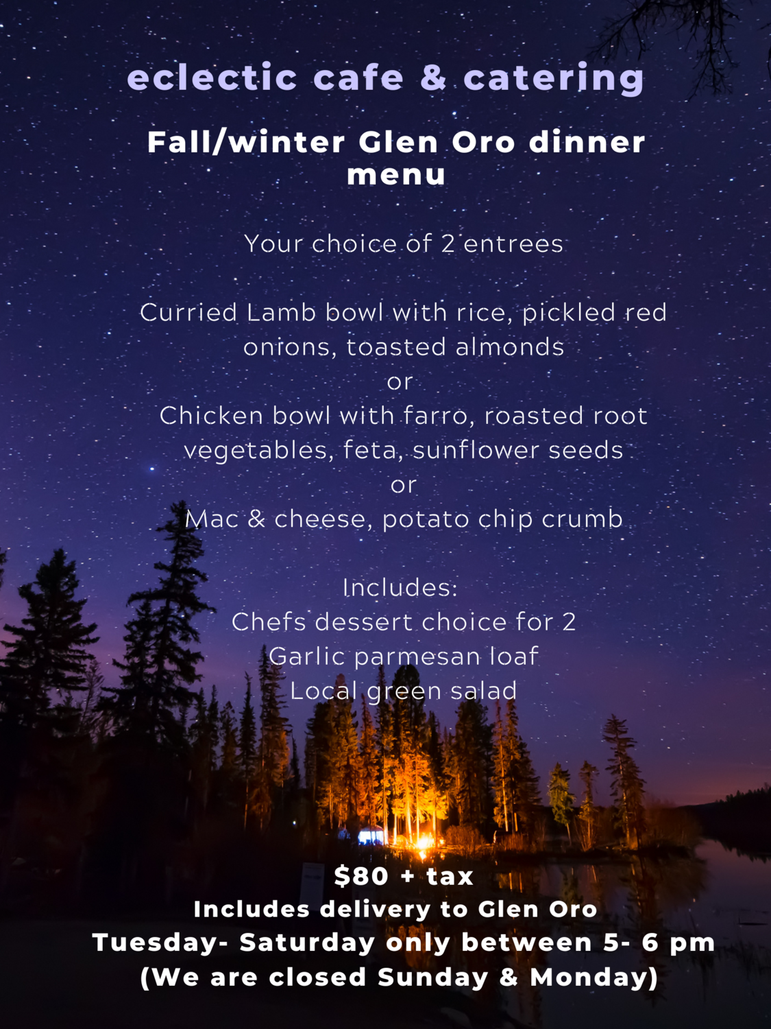 Fall Winter Glen Oro Dinner Menu
