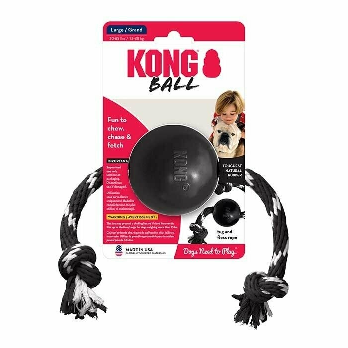 KONG Extreme Ball With Rope Dog Toy Black Large