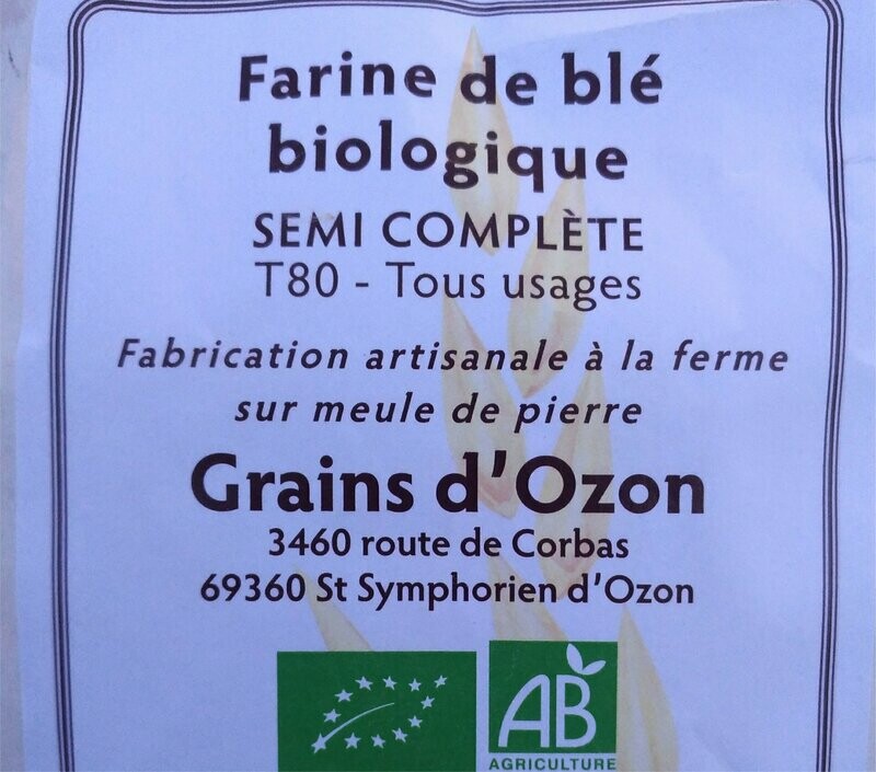 Farine meule de pierre semi-complète 500g  (T80)