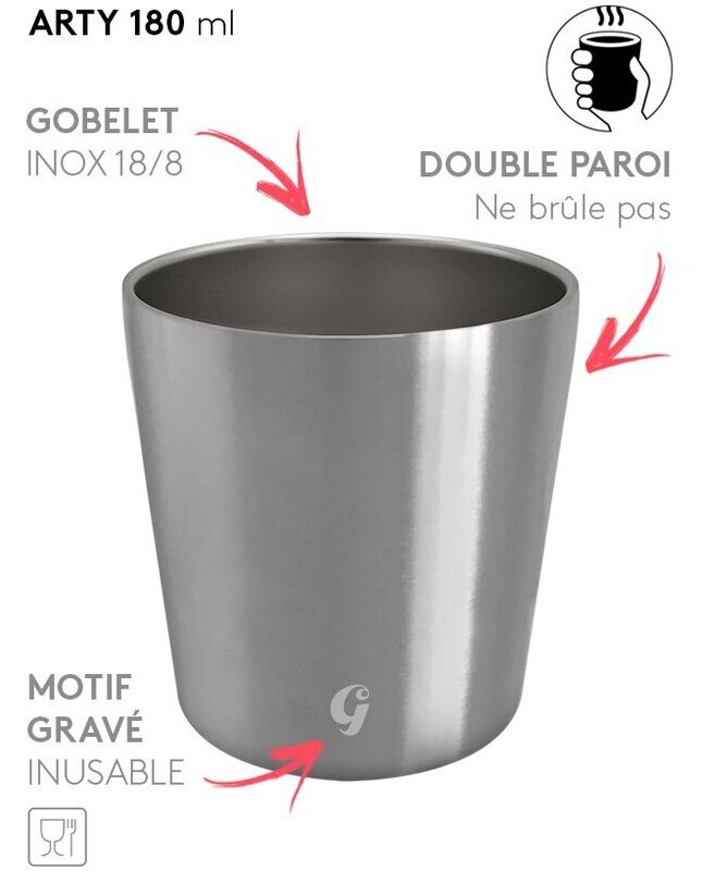 ARTY, LA PETITE TASSE DOUBLE PAROIE TOUT INOX 180 ml