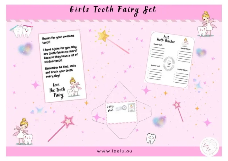 Printable Mini Tooth Fairy letters with envelope Girl