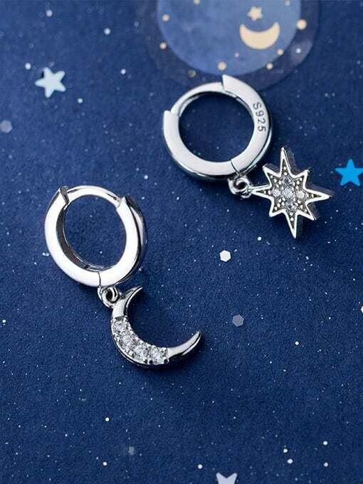 Moon &amp; Star Huggie CZ