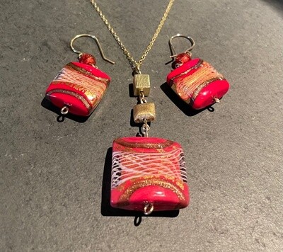 Red Murano Glass Earrings and Necklace