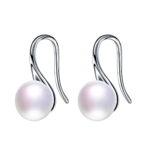 Izabela X - White Freshwater Pearl Silver Drop Earrings