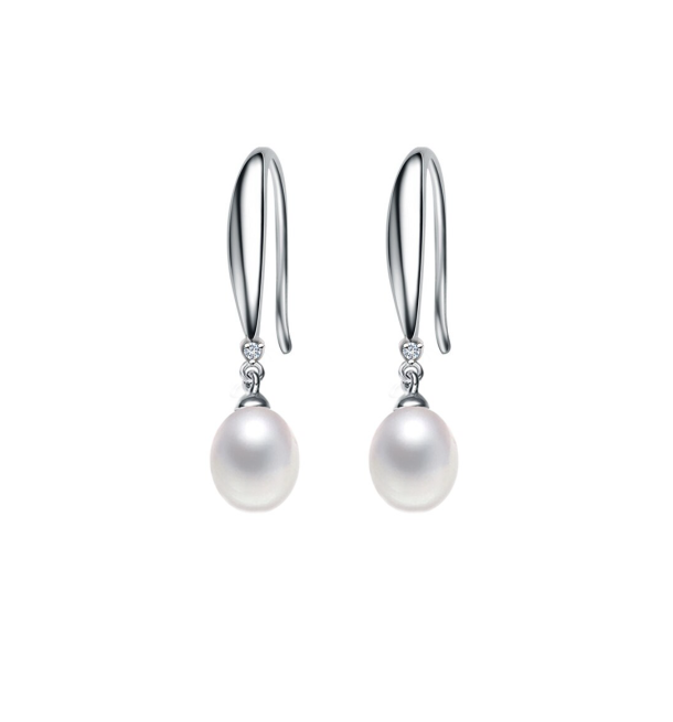Isla X - White Freshwater Pearl and Crystal Silver Drop Earrings