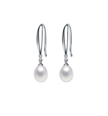Isla X - White Freshwater Pearl and Crystal Silver Drop Earrings