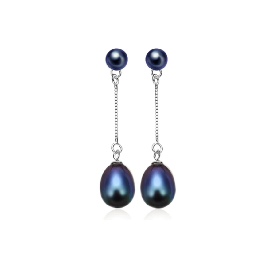 Kinsley X - Black Freshwater Pearl Silver Drop Earrings