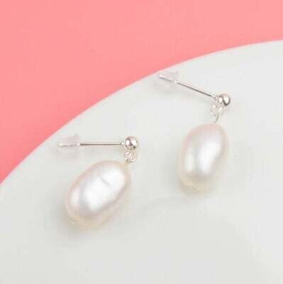 Eleanor X - Real Silver Freshwater Pearl Drop Earrings - Bridal gift