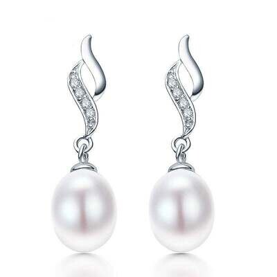Ekaterina X - Silver Freshwater Pearl Diamond Drop Earrings - Bridal gift