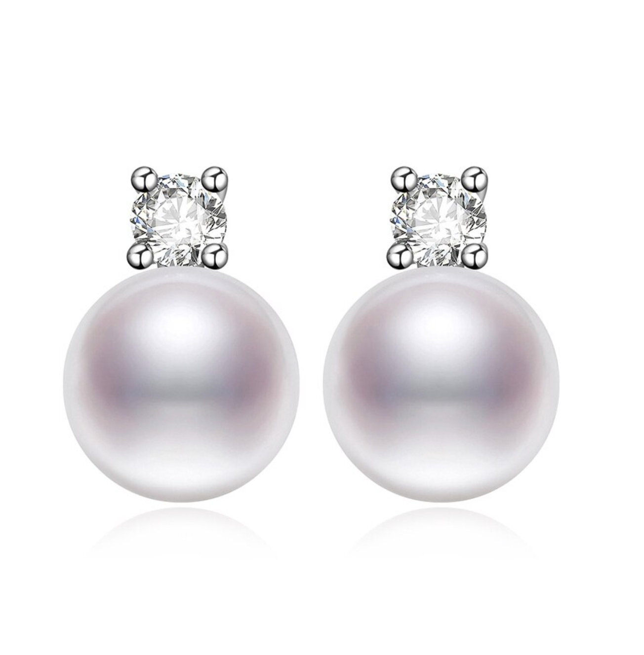 Hazel X - Sterling Silver Freshwater Crystal Pearl Stud Earrings - Wedding Earrings
