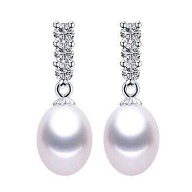 Catalina X - White Freshwater Pearl Silver Earrings with Crystals