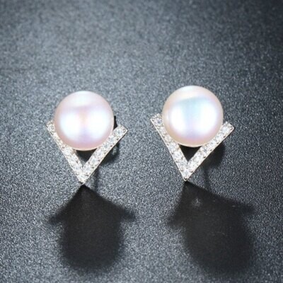 Valentina X - Freshwater White Pearl Silver Crystal Stud Earrings