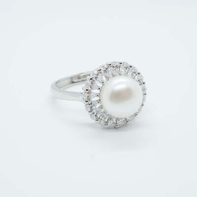 Antique Art Deco Sterling Silver Pearl Engagement Ring