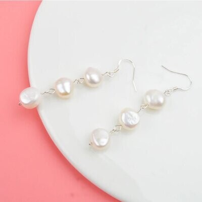 Harper X - Real Silver Freshwater Pearl Drop Earrings for Bridal gift