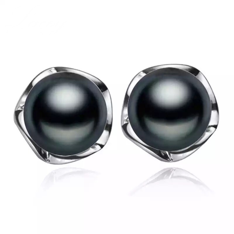 Ariana X -  Silver Black Pearl Stud Earrings