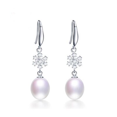 Elsa X - Silver Winter Freshwater Pearl Crystal Drop Earrings
