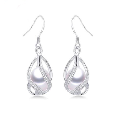 Khaleesi X - White Freshwater Pearl Crystal Silver Drop Earrings
