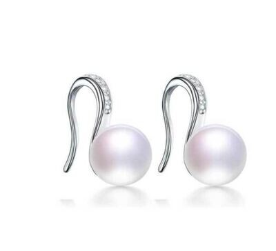 Deborah X - White Pearl Silver Drop Earrings