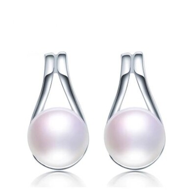 Mia X - White Freshwater Pearl Silver Drop Earrings
