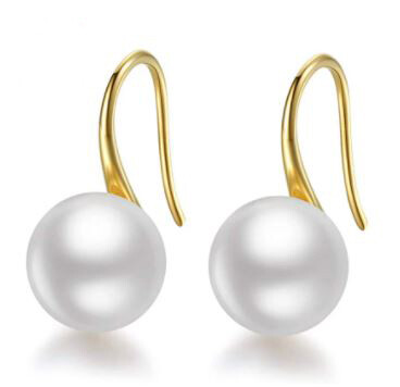 Katia X - White Pearl Gold Plated Drop Wedding Earrings