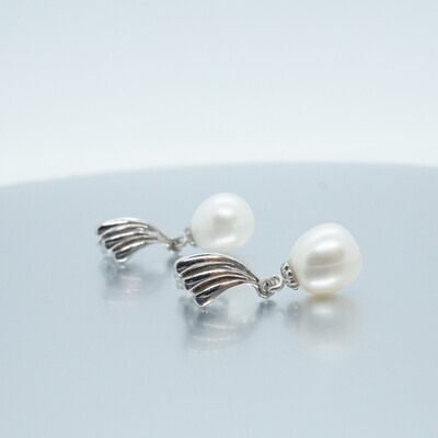 Allison X - Real Silver Freshwater Pearl Drop Earrings