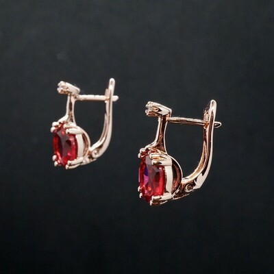 Jessica X - Rose Gold Red Ruby Drop Earrings