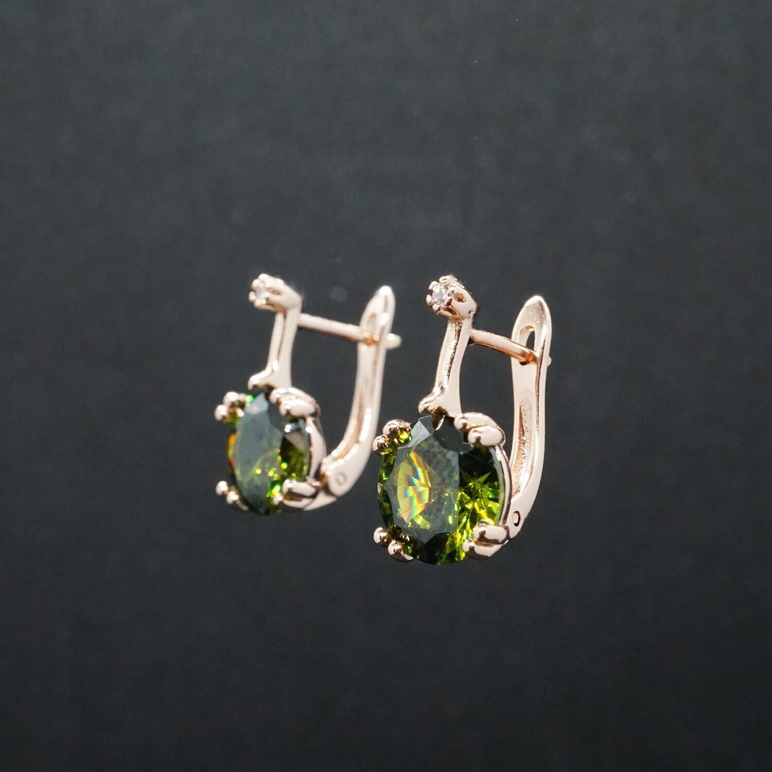 Jessica X - Rose Gold Green Emerald Drop Earrings