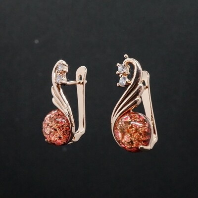 Anna X - Rose Gold Red Ruby Drop Earrings