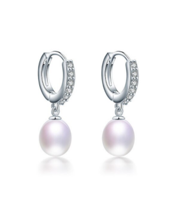 Klara X - White Freshwater Pearl Drop Silver Earrings - Bridal gift