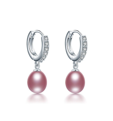 Klara X - Purple Freshwater Pearl Drop Silver Earrings - Bridal gift